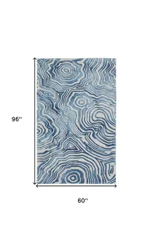 5' X 8' Blue And Ivory Wool Geometric Tufted Handmade Area Rug