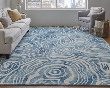 5' X 8' Blue And Ivory Wool Geometric Tufted Handmade Area Rug