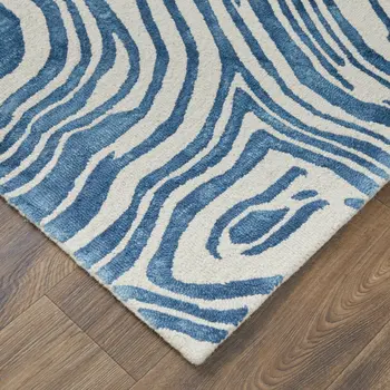 5' X 8' Blue And Ivory Wool Geometric Tufted Handmade Area Rug