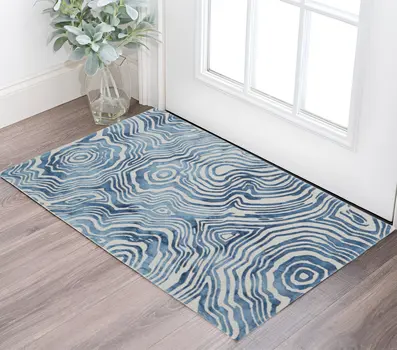 2' X 3' Blue And Ivory Wool Geometric Tufted Handmade Area Rug