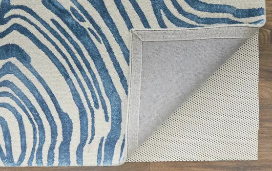 2' X 3' Blue And Ivory Wool Geometric Tufted Handmade Area Rug