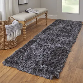 8' Gray Shag Hand Tufted Runner Rug
