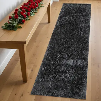 8' Gray Shag Hand Tufted Runner Rug