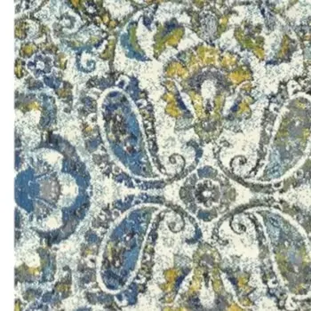 10' Ivory Blue And Green Floral Stain Resistant Runner Rug