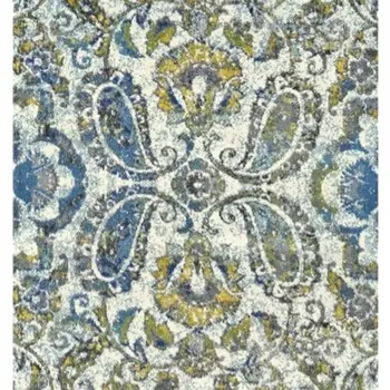10' Ivory Blue And Green Floral Stain Resistant Runner Rug