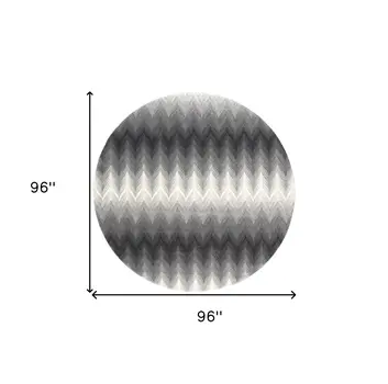 8' Gray And White Round Geometric Stain Resistant Area Rug