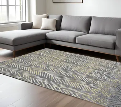 10' X 13' Gray Yellow And White Abstract Stain Resistant Area Rug