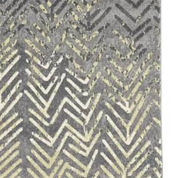8' Gray and Yellow Geometric Power Loom Distressed Runner Rug