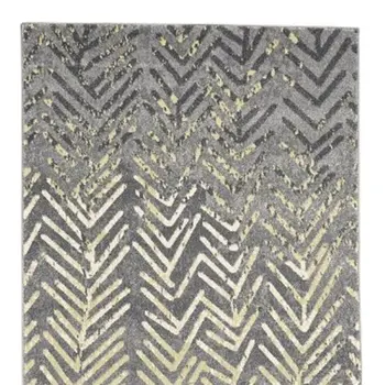 8' Gray and Yellow Geometric Power Loom Distressed Runner Rug
