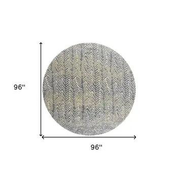 8' Gray and White Abstract Non Skid Round Rug