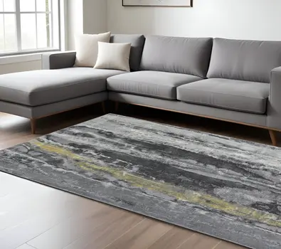 8' X 11' Gray and Black Abstract Non Skid Area Rug