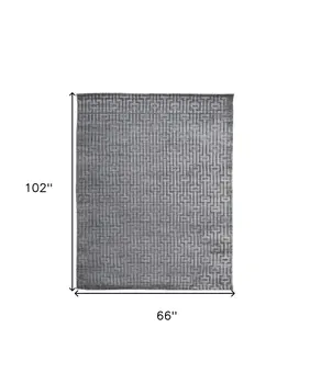 5' X 8' Gray And Silver Geometric Hand Woven Area Rug