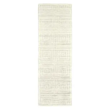 8' Ivory Geometric Hand Woven Runner Rug