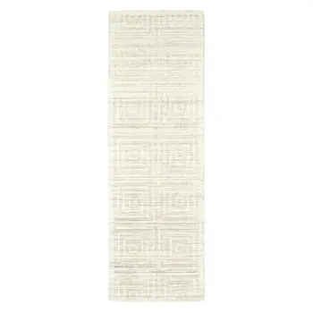 8' Ivory Geometric Hand Woven Runner Rug