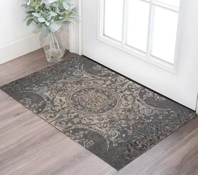 2' X 3' Gray Blue And Taupe Wool Abstract Tufted Handmade Stain Resistant Area Rug