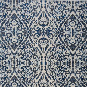 10' X 14' Blue Ivory And Black Floral Distressed Stain Resistant Area Rug
