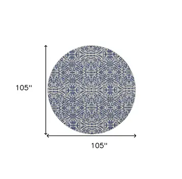 9' Blue and Ivory Round Floral Distressed Area Rug