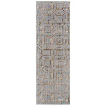 8' Blue Taupe And Ivory Floral Distressed Stain Resistant Runner Rug