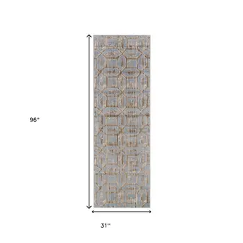 8' Blue Taupe And Ivory Floral Distressed Stain Resistant Runner Rug