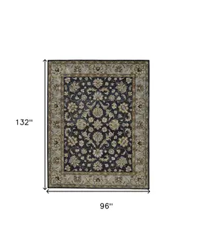 8' X 11' Blue Gray And Taupe Wool Floral Tufted Handmade Stain Resistant Area Rug