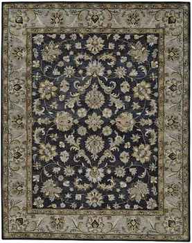 10' X 13' Blue Gray And Taupe Wool Floral Tufted Handmade Stain Resistant Area Rug