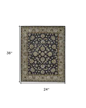 2' X 3' Blue Gray And Taupe Wool Floral Tufted Handmade Stain Resistant Area Rug