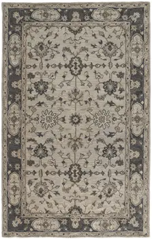 8' X 11' Gray Ivory And Taupe Wool Floral Tufted Handmade Stain Resistant Area Rug