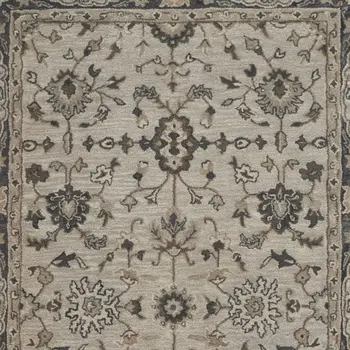10' X 13' Gray Ivory And Taupe Wool Floral Tufted Handmade Stain Resistant Area Rug