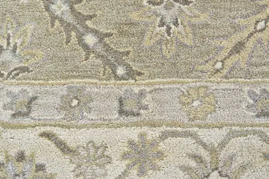 5' X 8' Green Brown And Taupe Wool Paisley Tufted Handmade Stain Resistant Area Rug