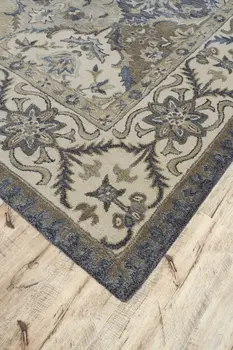 4' X 6' Blue Gray And Taupe Wool Paisley Tufted Handmade Stain Resistant Area Rug