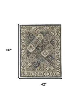 4' X 6' Blue Gray And Taupe Wool Paisley Tufted Handmade Stain Resistant Area Rug