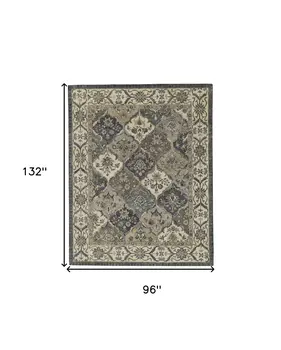 8' X 11' Blue Gray And Taupe Wool Paisley Tufted Handmade Stain Resistant Area Rug
