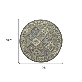 8' Blue Gray And Taupe Round Wool Paisley Tufted Handmade Stain Resistant Area Rug