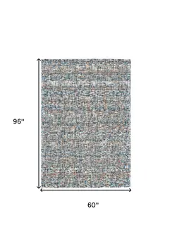 5' X 8' Blue Ivory And Orange Plaid Tufted Handmade Area Rug