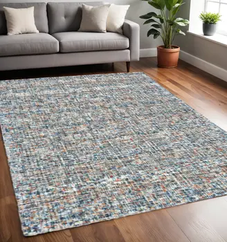 5' X 8' Blue Ivory And Orange Plaid Tufted Handmade Area Rug