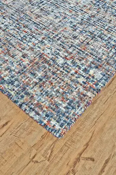 2' X 3' Blue Ivory And Orange Plaid Tufted Handmade Area Rug