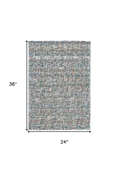 2' X 3' Blue Ivory And Orange Plaid Tufted Handmade Area Rug