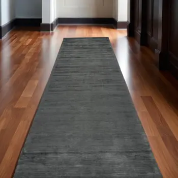 10' Gray and Black Hand Woven Runner Rug