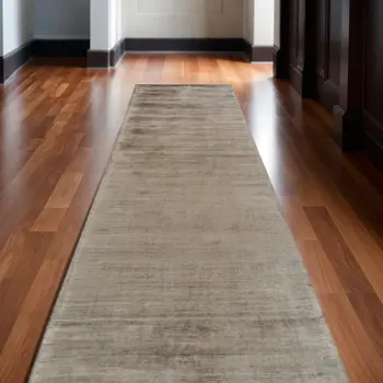 10' Ivory and Tan Hand Woven Runner Rug