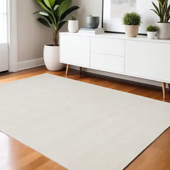 4' X 6' White Hand Woven Distressed Area Rug