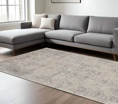 8' X 11' Ivory Gray And Black Abstract Stain Resistant Area Rug
