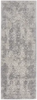 8' Ivory Gray And Black Abstract Stain Resistant Runner Rug
