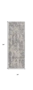 8' Ivory Gray And Black Abstract Stain Resistant Runner Rug