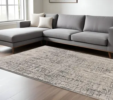 10' X 13' Gray And Ivory Abstract Stain Resistant Area Rug