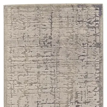 8' Gray and Ivory Abstract Runner Rug