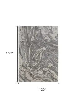 10' X 13' Gray Ivory And Silver Abstract Stain Resistant Area Rug