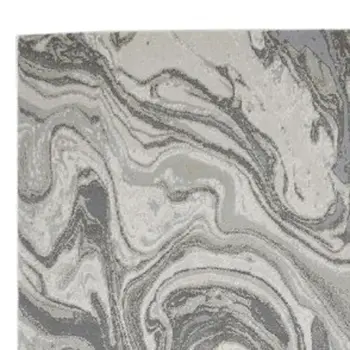 8' Gray Ivory and Silver Abstract Power Loom Distressed Runner Rug
