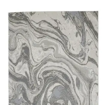 8' Gray Ivory and Silver Abstract Power Loom Distressed Runner Rug