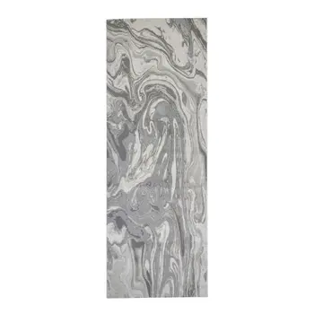 8' Gray Ivory and Silver Abstract Power Loom Distressed Runner Rug