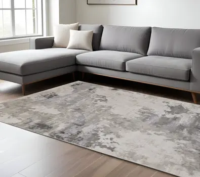 8' X 11' Ivory And Gray Abstract Stain Resistant Area Rug